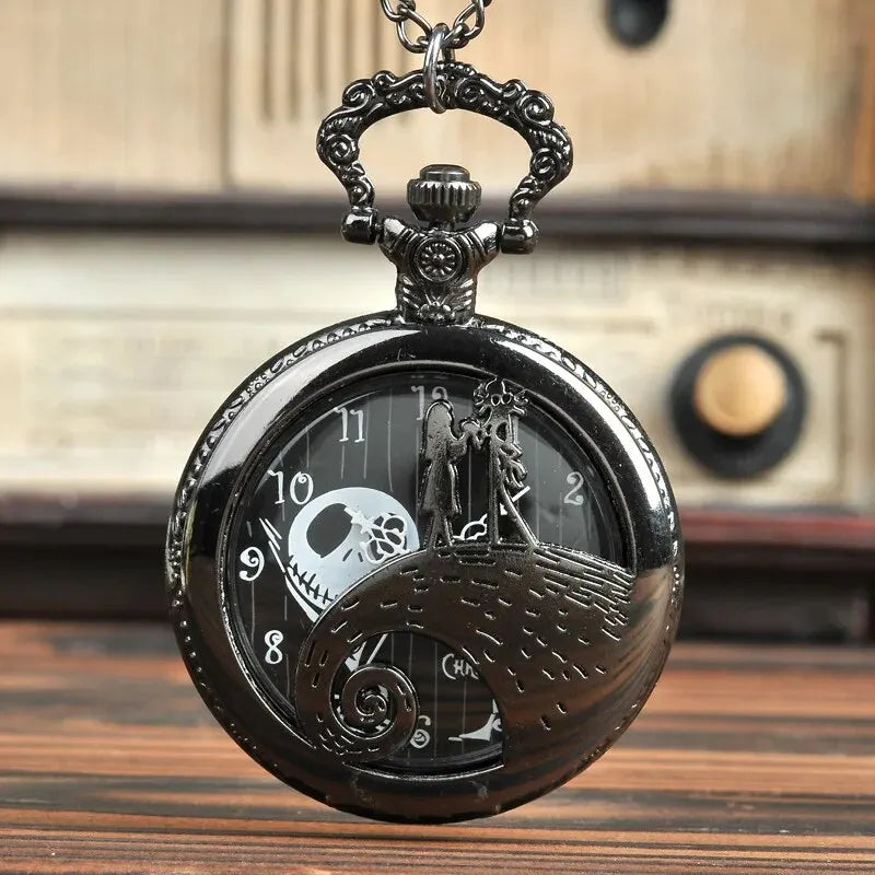 Fashion Lovers Skeleton Quarzt Pocket Watch with Chain Necklace