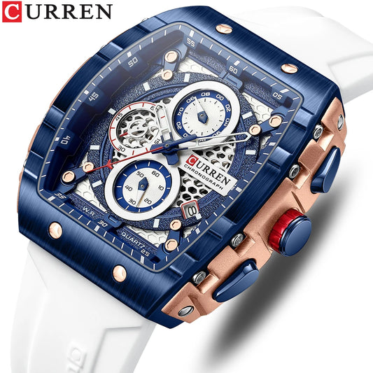 Mens Square Quartz Wristwatch Waterproof Luminous Chronograph Watch