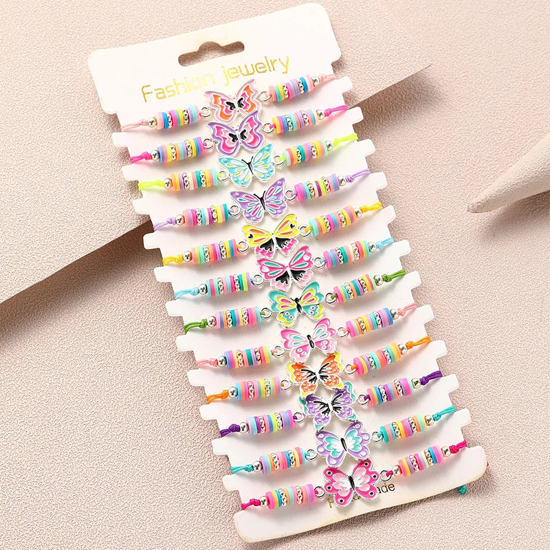 12pcs Cute Cat Rope Rainbow Unicorn Charm Girls Kids Bracelets