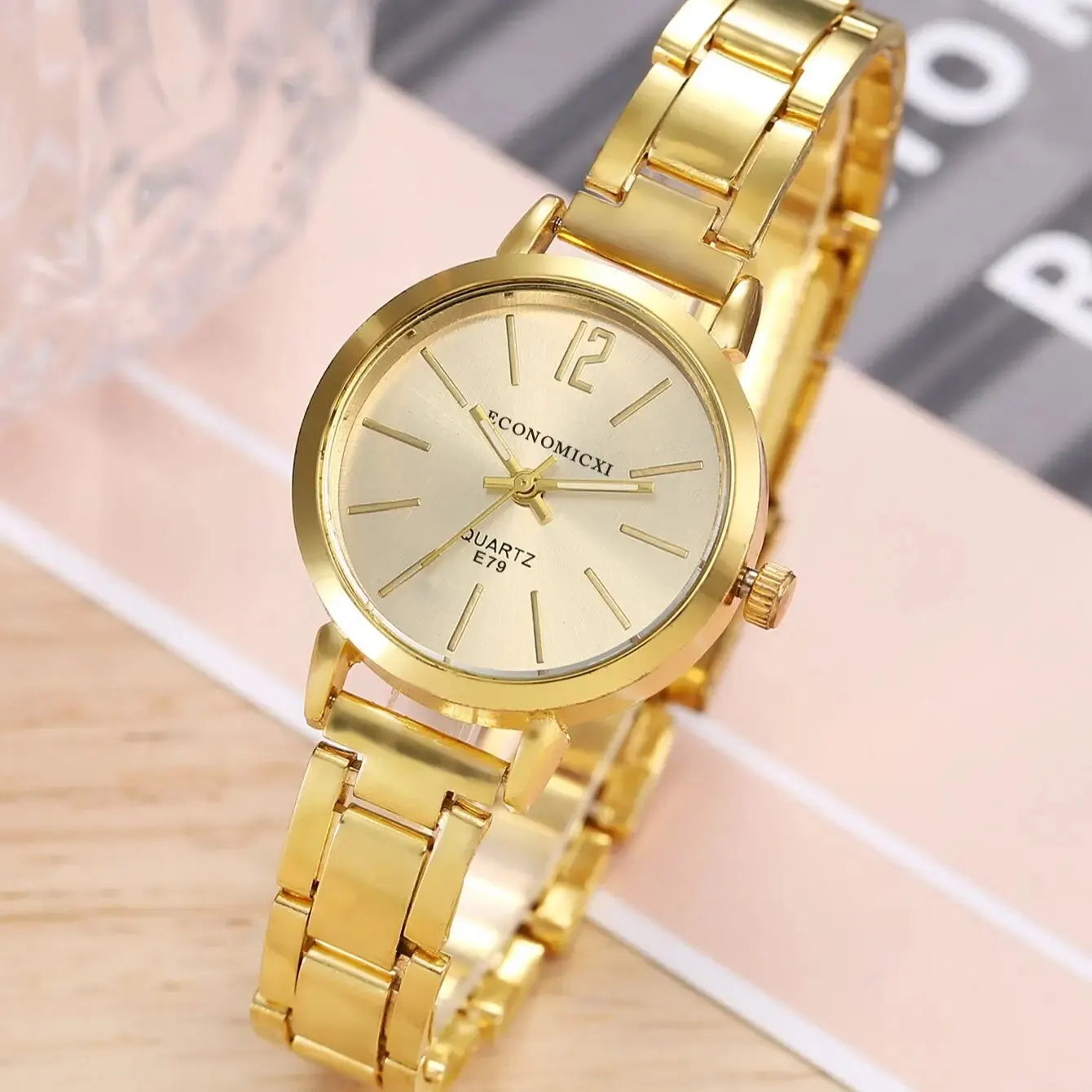 Women Gold Bracelet Quartz Watch Bracelet Set