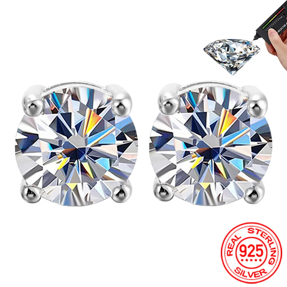 2 Carat 8.0mm Moissanite Stud 925 Sterling Silver Sparkling Women Earrings