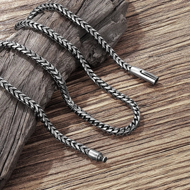 Mens Vintage Oxidized Cool Curb Cuban Chain Stainless Steel Necklace