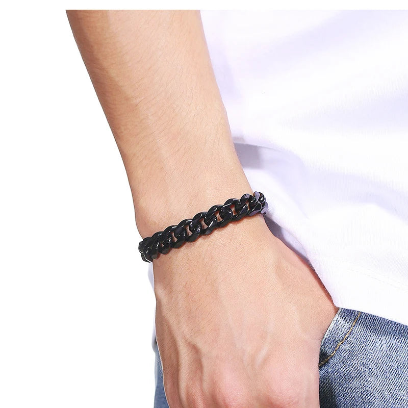 Fashion Stainless Steel Mens Curb Cuban Chain Bracelet