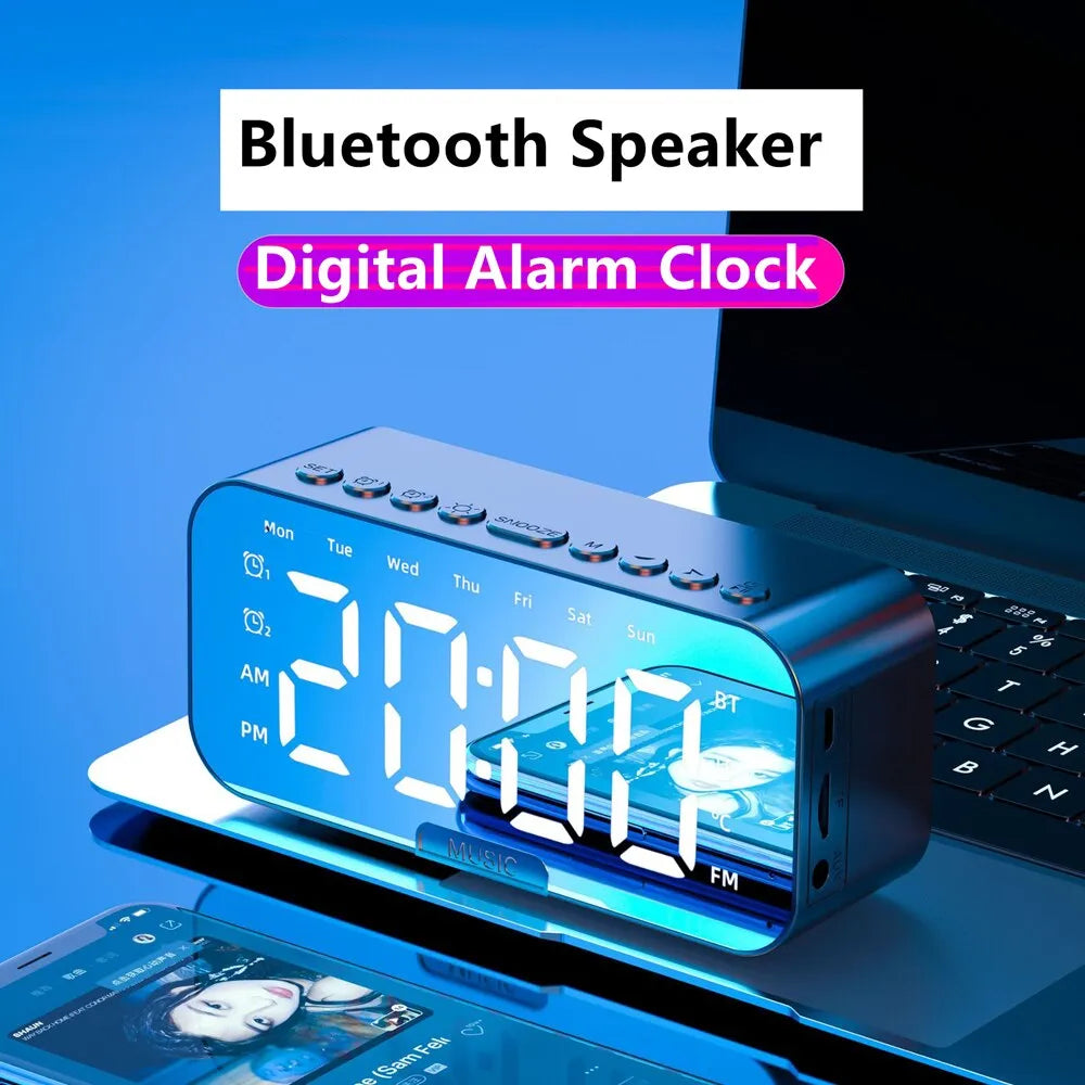 LED Digital Alarm Clock with Bluetooth Speaker Mirror