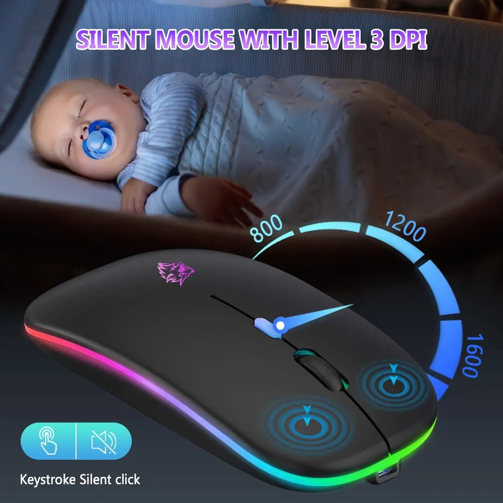 Wireless Mouse Bluetooth Rechargeable RGB Ergonomic Silent