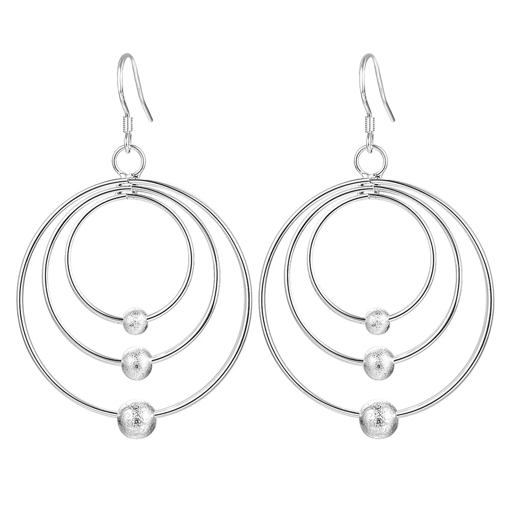 925 Sterling Silver Earrings for Women Three Circle Beads