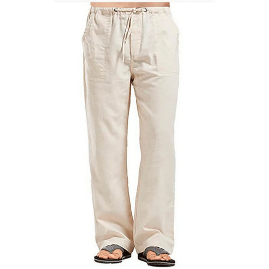 Mens Cotton Linen Pants Summer Solid Color Breathable Linen Trousers