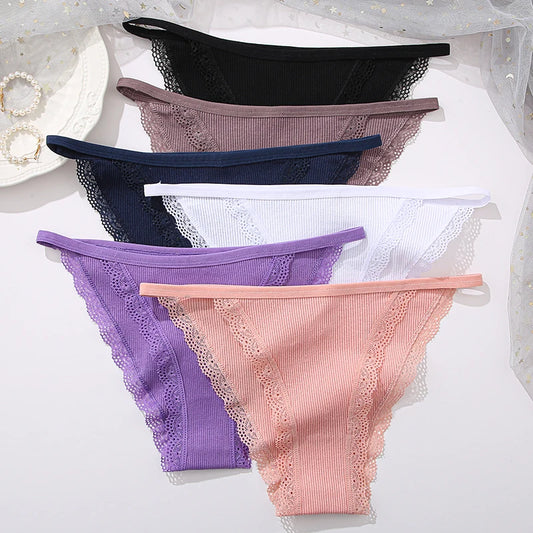 Womens Cotton Panties Low Waist Lace Briefs Comfortable Underwear