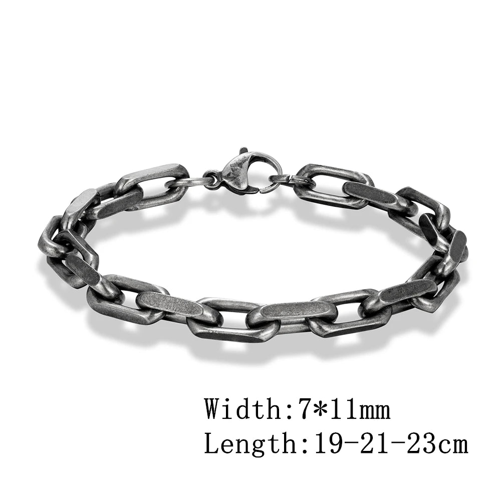 Locomotive Men Punk Rock Bicycle Chain Bracelet Stainless Steel Vintage Oxidized