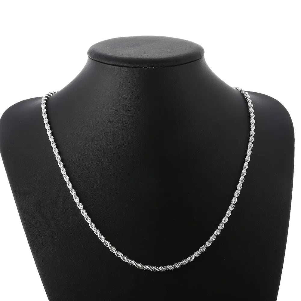 925 Silver 4mm Womens Mens Chain Twisted Rope Necklace Bracelets Set