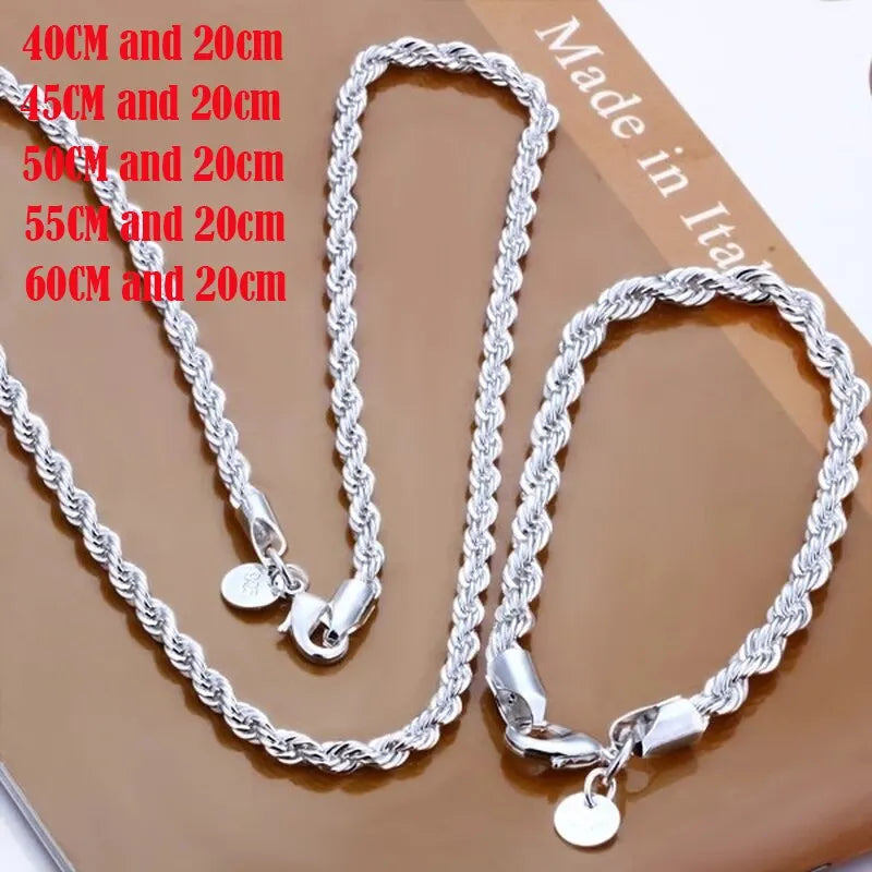 Chain Twisted Rope Mens Necklace Bracelet Set