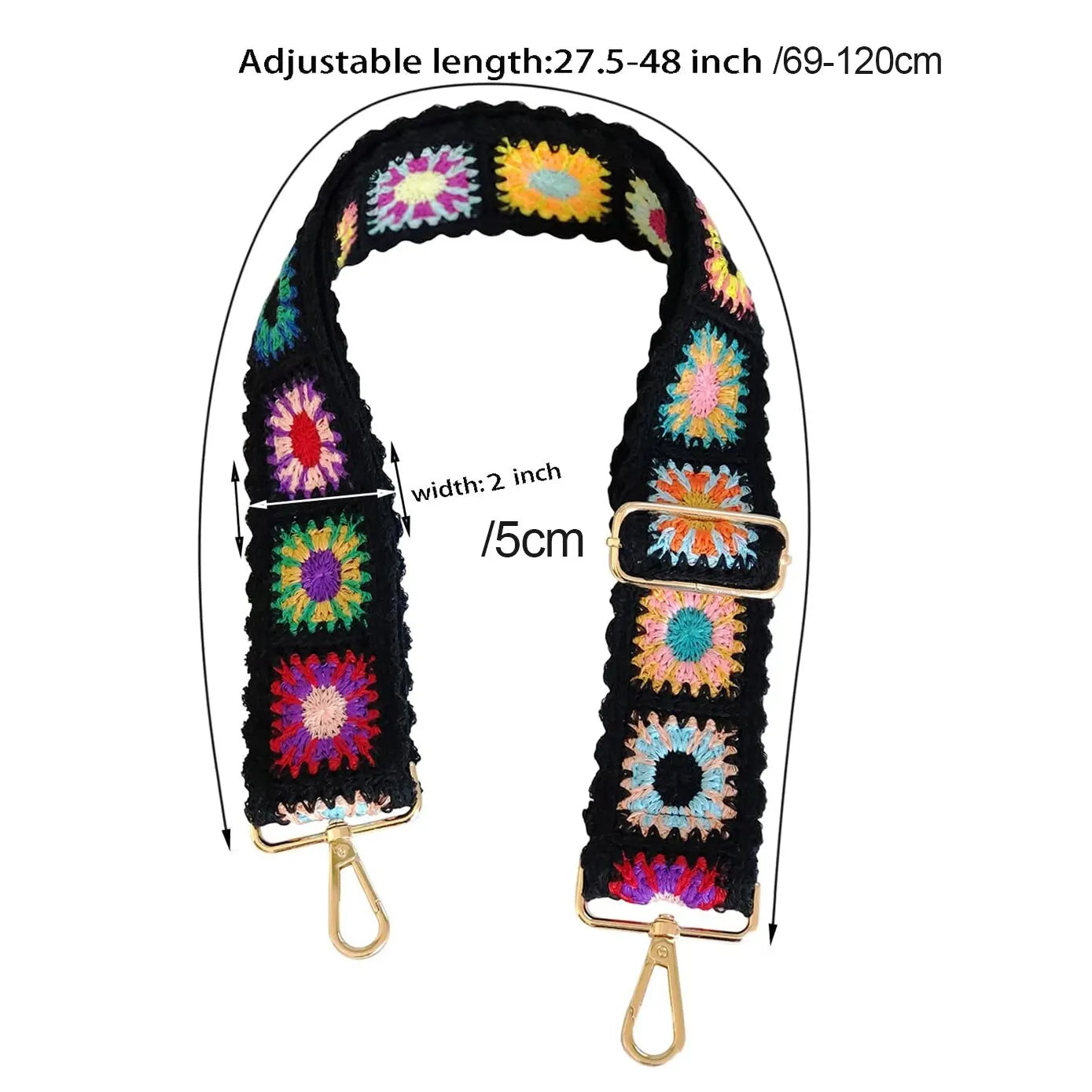 Fashion Crochet Flower Bag Strap Adjustable Ethnic Embroidery