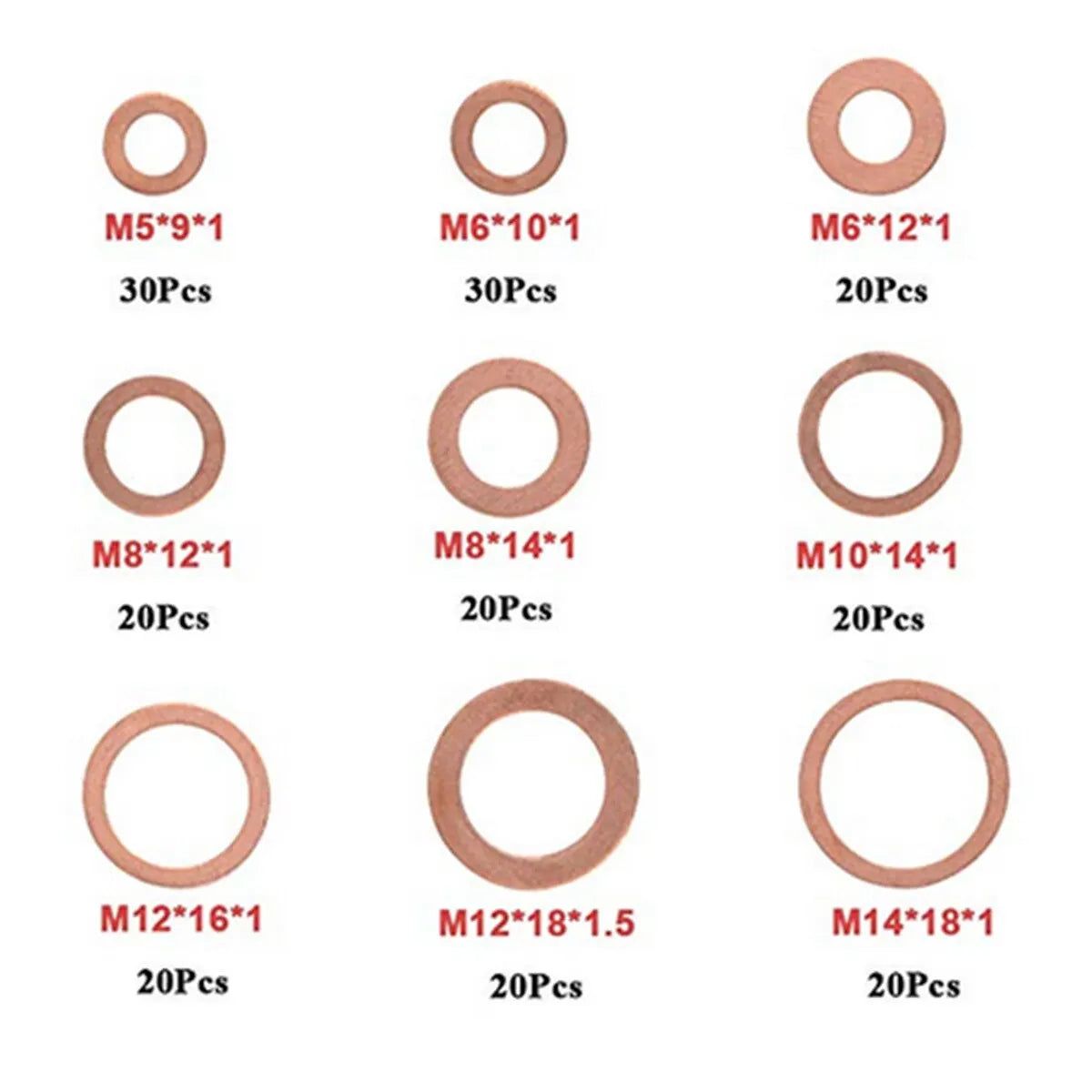 Copper Washer Gasket Nut and Bolt Set Flat Ring Seal Assortment Kit