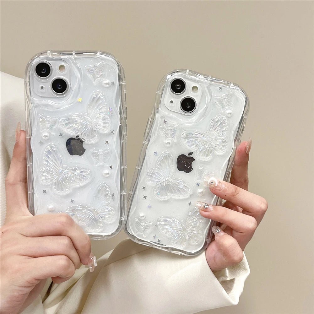 3D Butterfly Crystal Bling Glitter Clear Case For iPhone 15 14 13 12 11