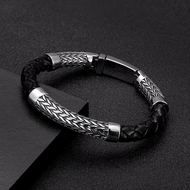 Punk Vintage Locomotive Men Bicycle Chain Leather Bracelet