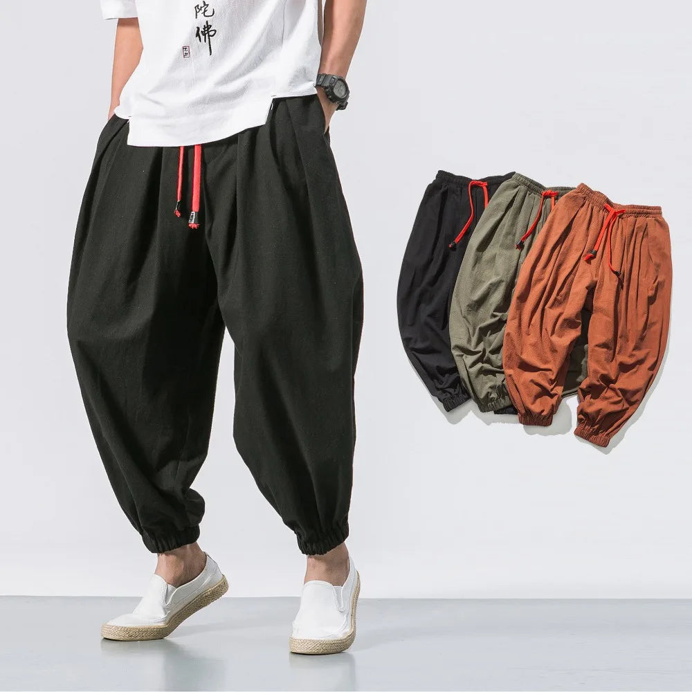 Oversized Mens Harem Pants Loose Cotton and Linen Sweatpants