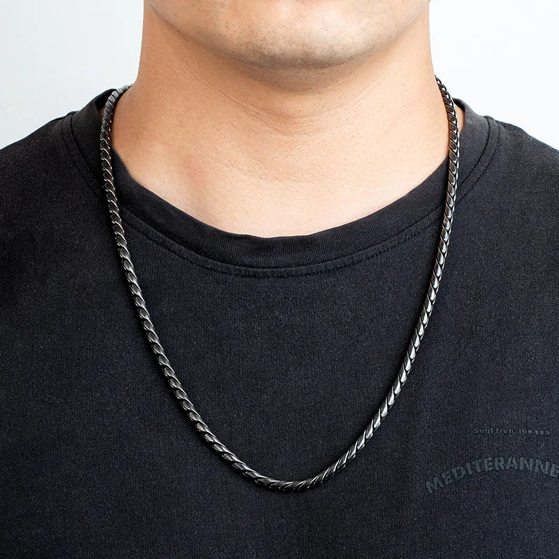 Punk Men Snake Link Chain Necklace Stainless Steel Vintage Oxidized Choker