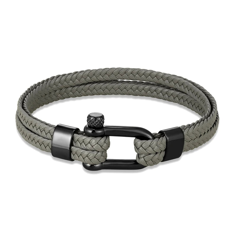 Navy Style Men U shape Shackle Woven Multilayer Leather Bracelets