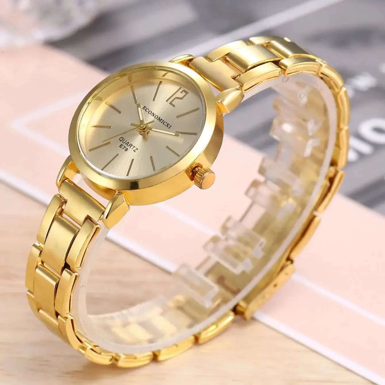 Women Gold Bracelet Quartz Watch Bracelet Set