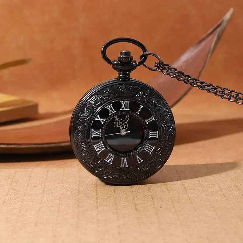 Quartz Pocket Watch Pendant Chain Mens Women Leather Bracelet