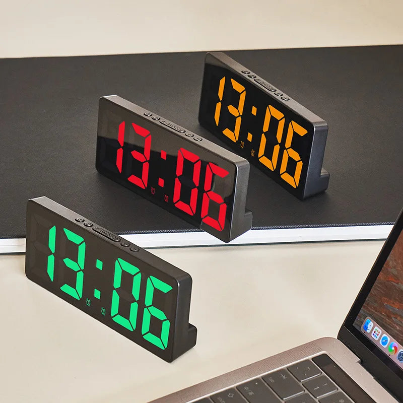 Acrylic Mirror Digital Alarm Table Clock Voice Control Powered By Battery