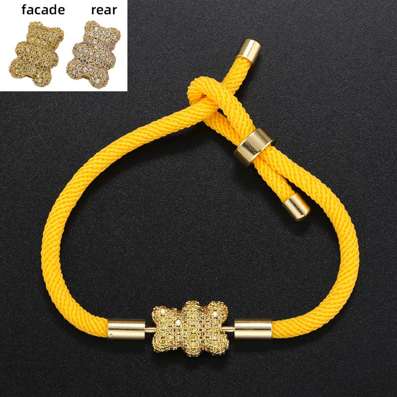 Cute Bear Micro Inlaid Zircon Braided Rope Bracelets for Friends Couple