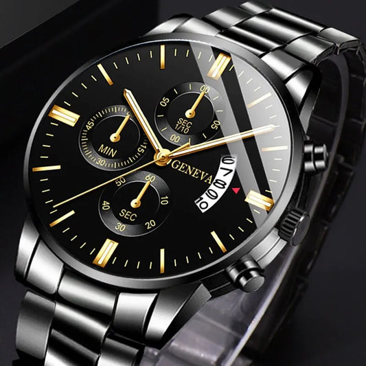 Mens Stainless Steel Watch Luxury Calendar Quartz Wristwatch