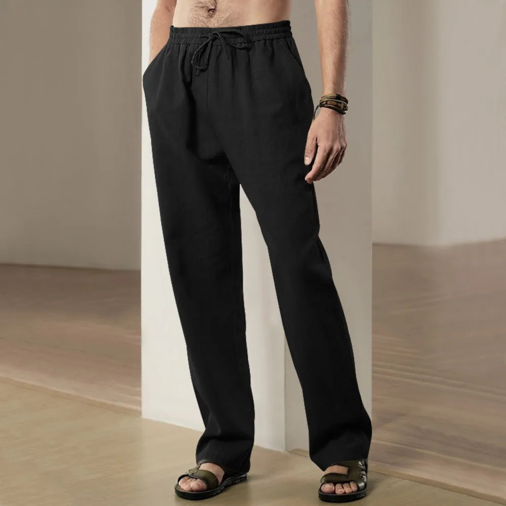 Mens Beach Hawaii Vacation Pants Cotton and Linen Breathable Trousers