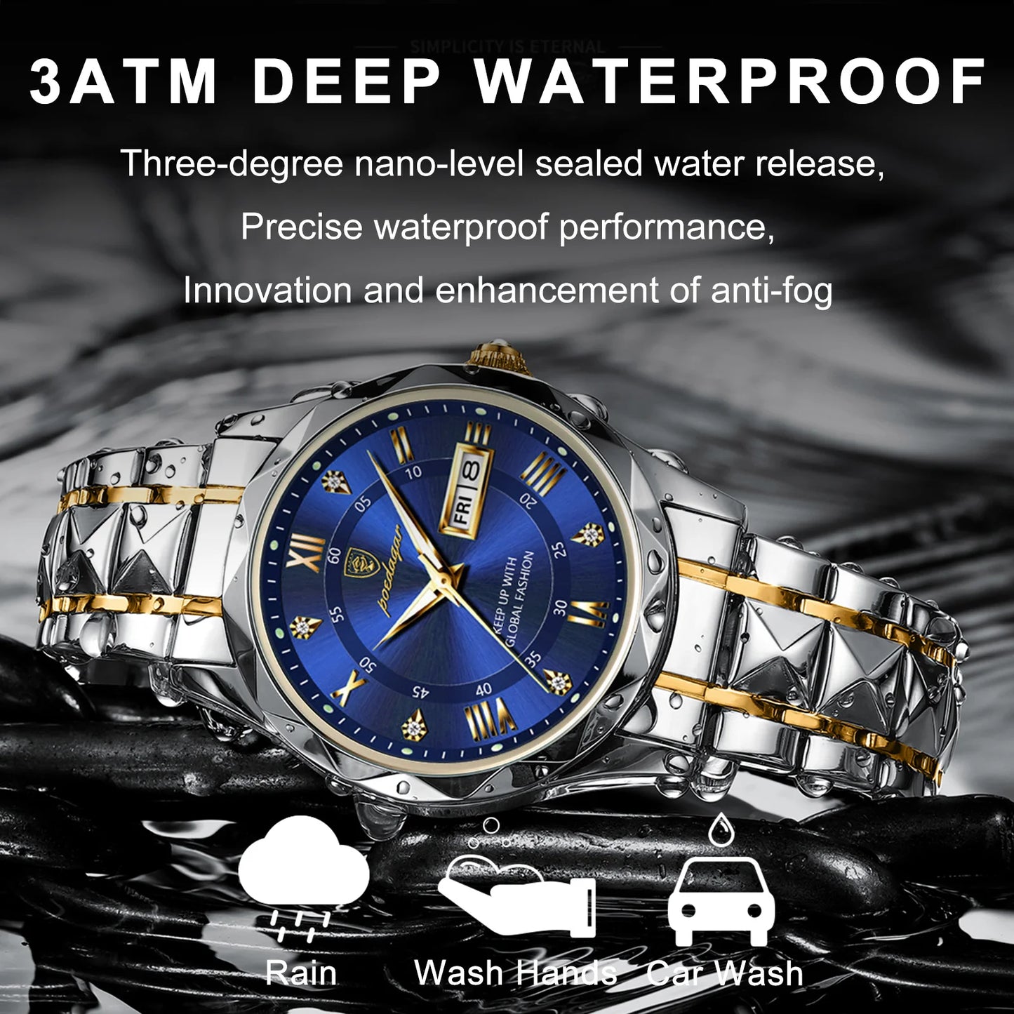 Luxury Man Wristwatch Waterproof Luminous Stainless Steel Quartz Mens Watch