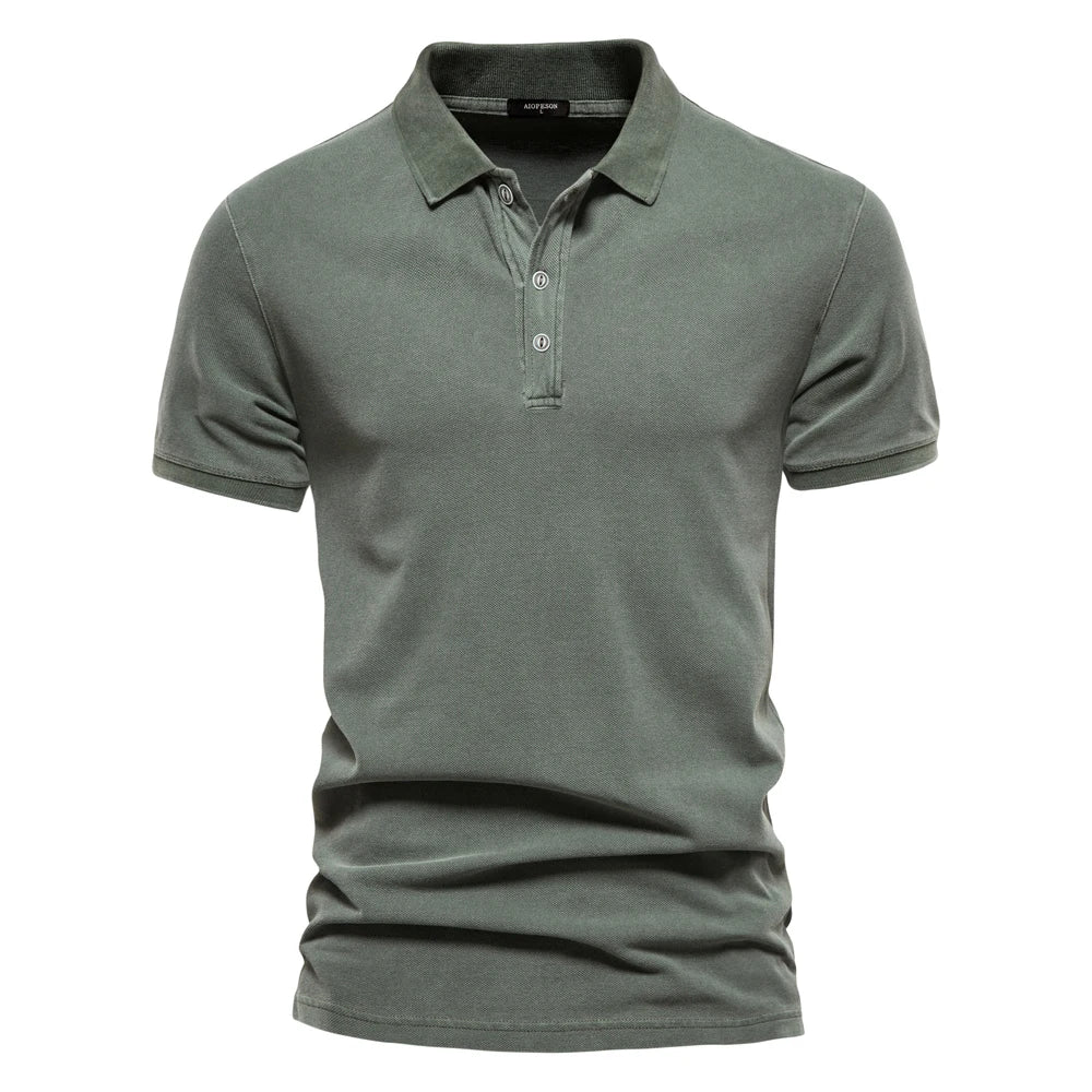 Cotton Solid Color Mens Polo Shirts Casual Short Sleeve Shirt