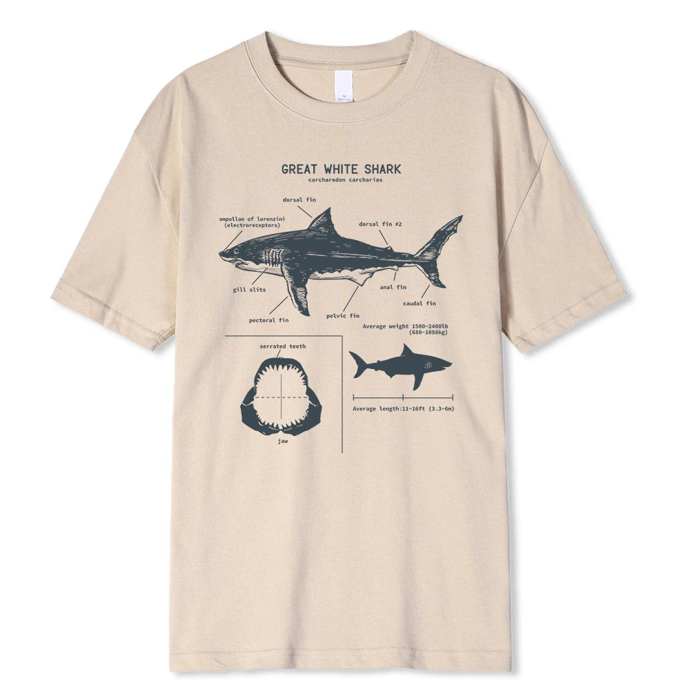 Shark Anatomy T Shirt Mens Street Short Sleeve Hip Hop Punk Style