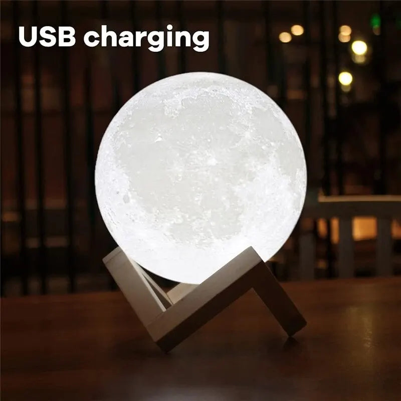 LED Night Light Rechargeable 3D Print Moon Lamp