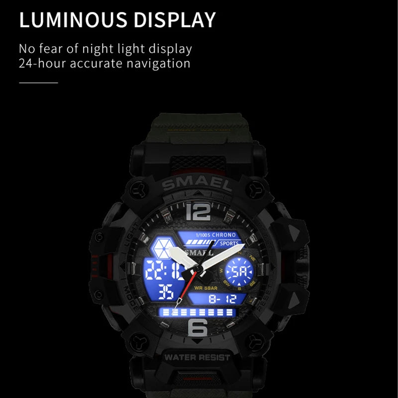 Mens Quartz Led Digital 50m Waterproof Sports Military Watch