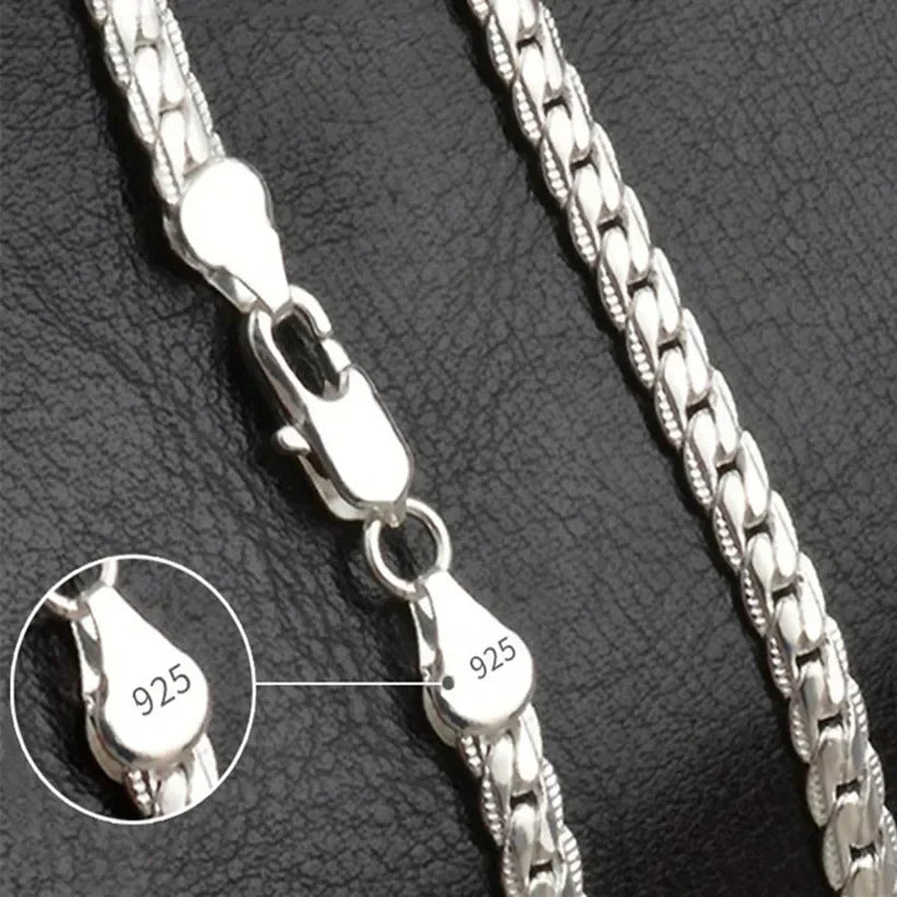 925 Sterling Silver 5MM 18K Gold Full Sideways Figaro Chain Unisex Necklace