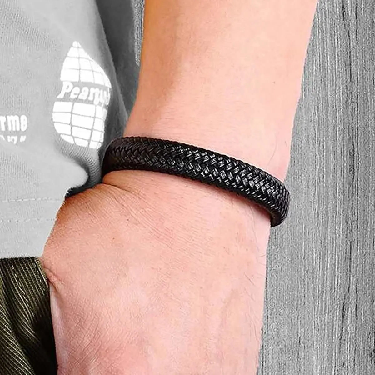 Black PU Leather Magnetic Mens Bracelet