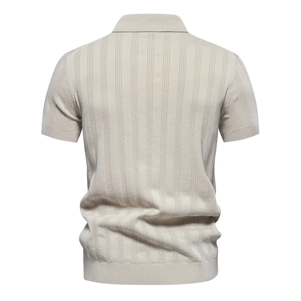 Summer Ribbed Knit Mens Polo Shirt Breathable and Cool