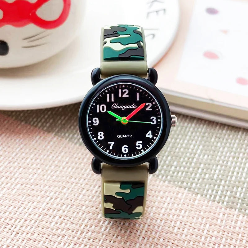 Boys Girls Kids Camouflage Waterproof Silicone Strap Quartz Watch