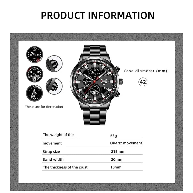 Fashion Mens Sports Stainless Steel Quartz Watch