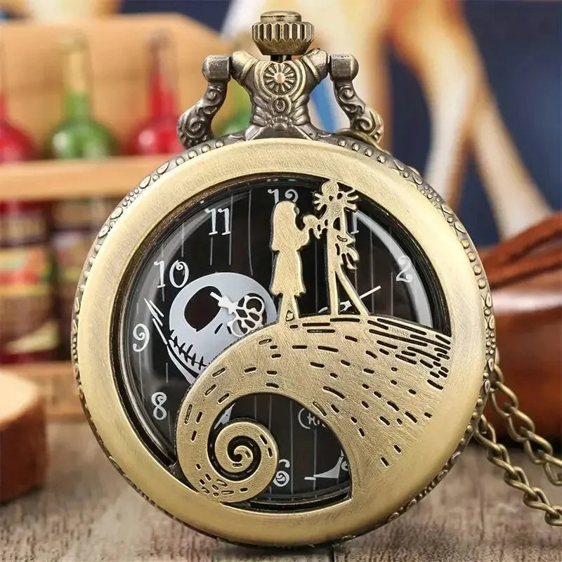 Fashion Lovers Skeleton Quarzt Pocket Watch with Chain Necklace