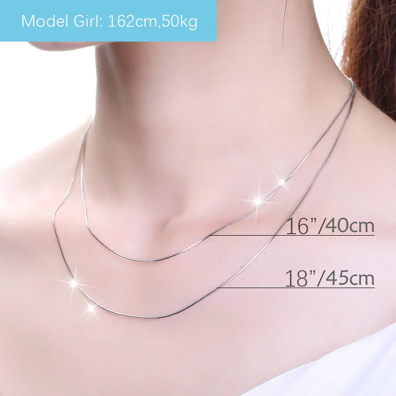 925 Sterling Silver Necklace Water Wave Chain Womens Necklace