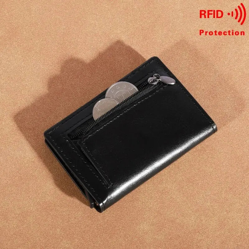 Unisex Wallet Rfid Carbon Fiber Leather Card Holder