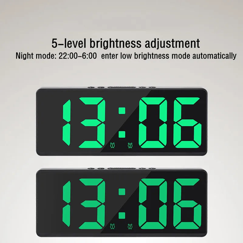 Acrylic Mirror Digital Alarm Table Clock Voice Control Powered By Battery