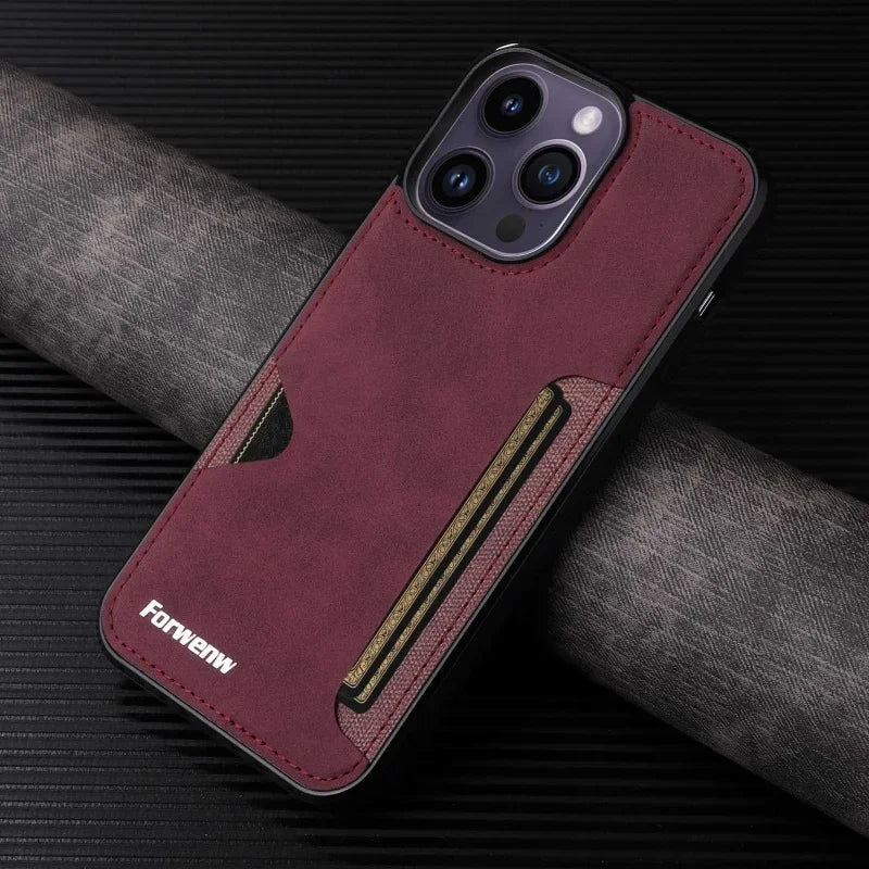 Leather Card Holder Phone Case for iPhone 15 14 13 12 11 Pro Max