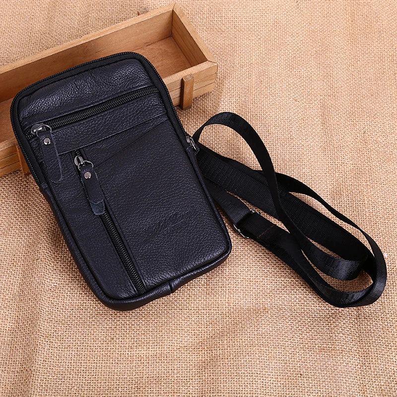 Leather Waist Bag Mens Mobile Phone Shoulder Bag