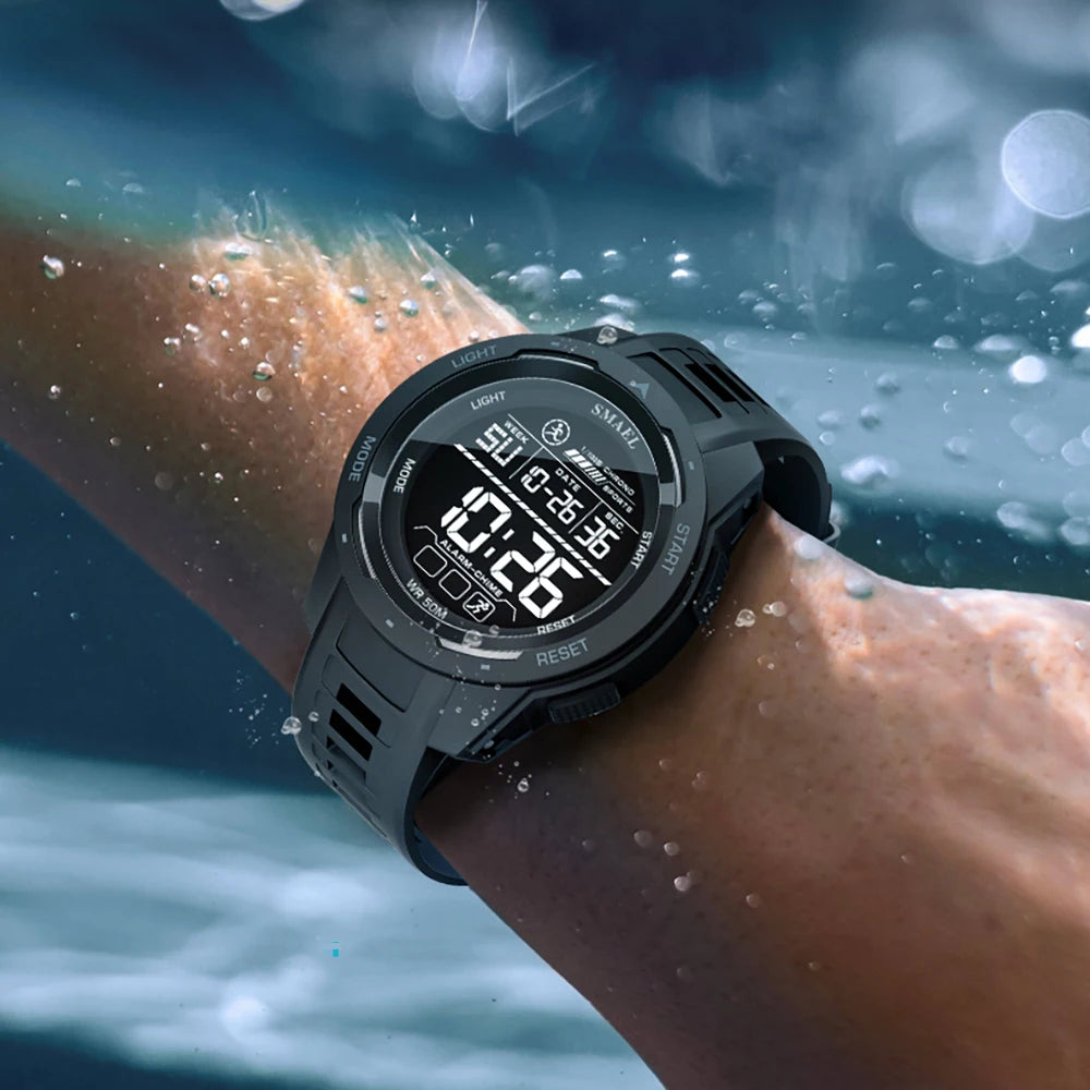 Mens 50m Waterproof Sport Watch Digital Light Stopwatch Military Wristwatch