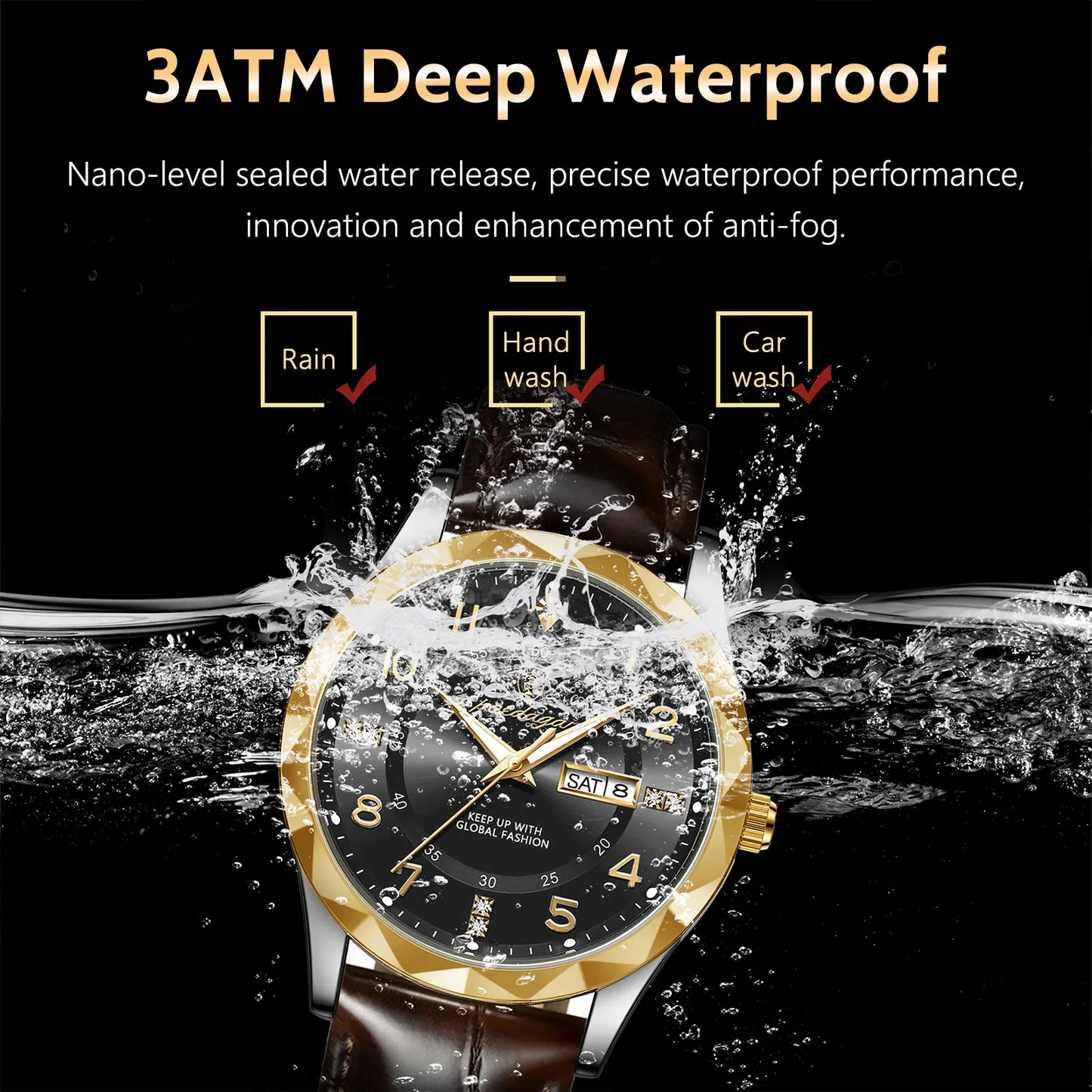 Mens Sport Quartz Leather Man Watch Waterproof Luminous