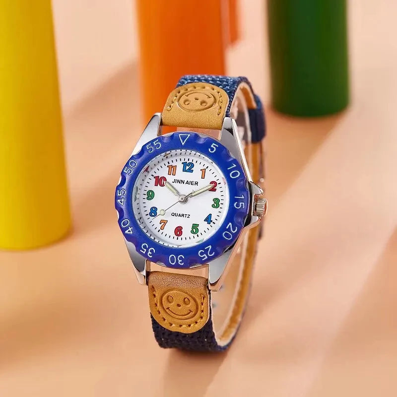 Boys Girls Quartz Watch Kids Childrens Fabric Strap Student Wristwatch