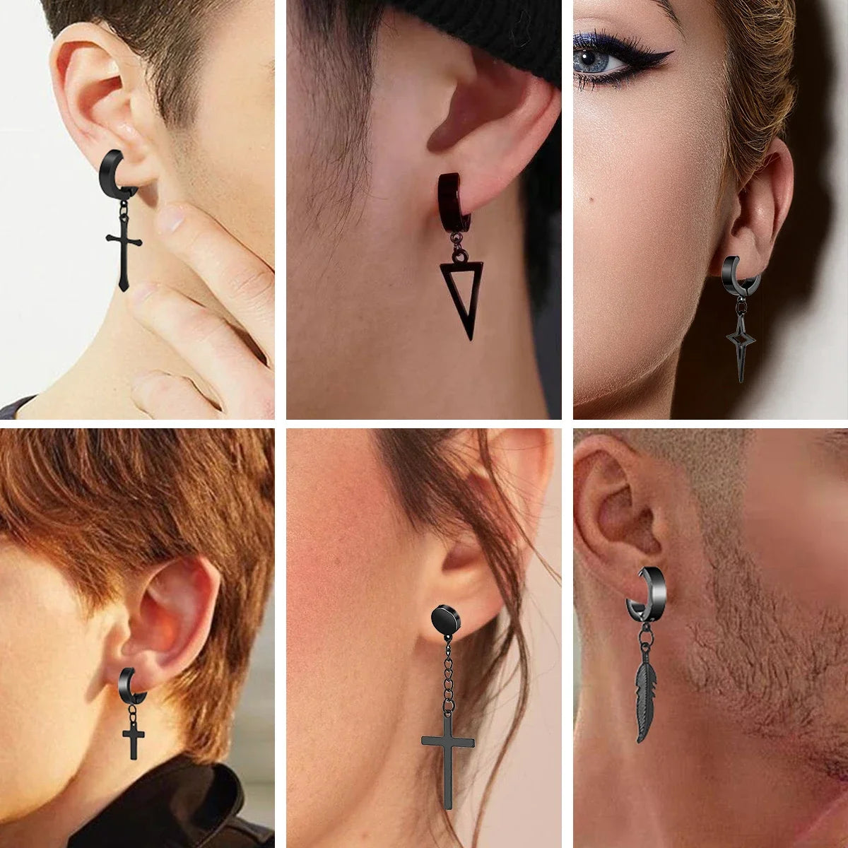 1Pair Fashion Cross Pendant Ear Clip Non Piercing Unisex Earrings