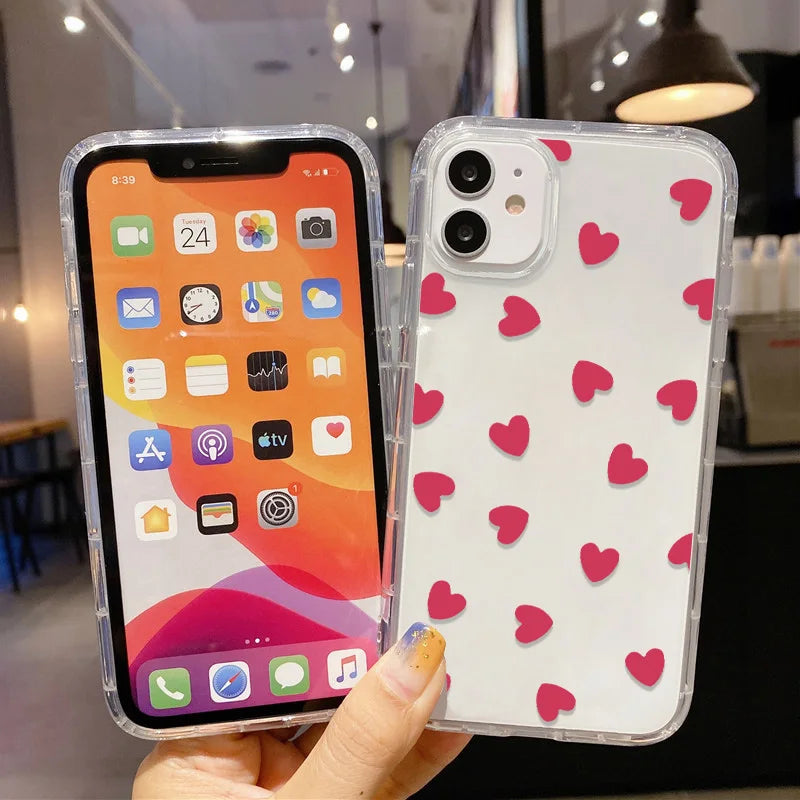 Love Heart Clear Phone Case For iPhone 15 14 13 Pro Max Shockproof