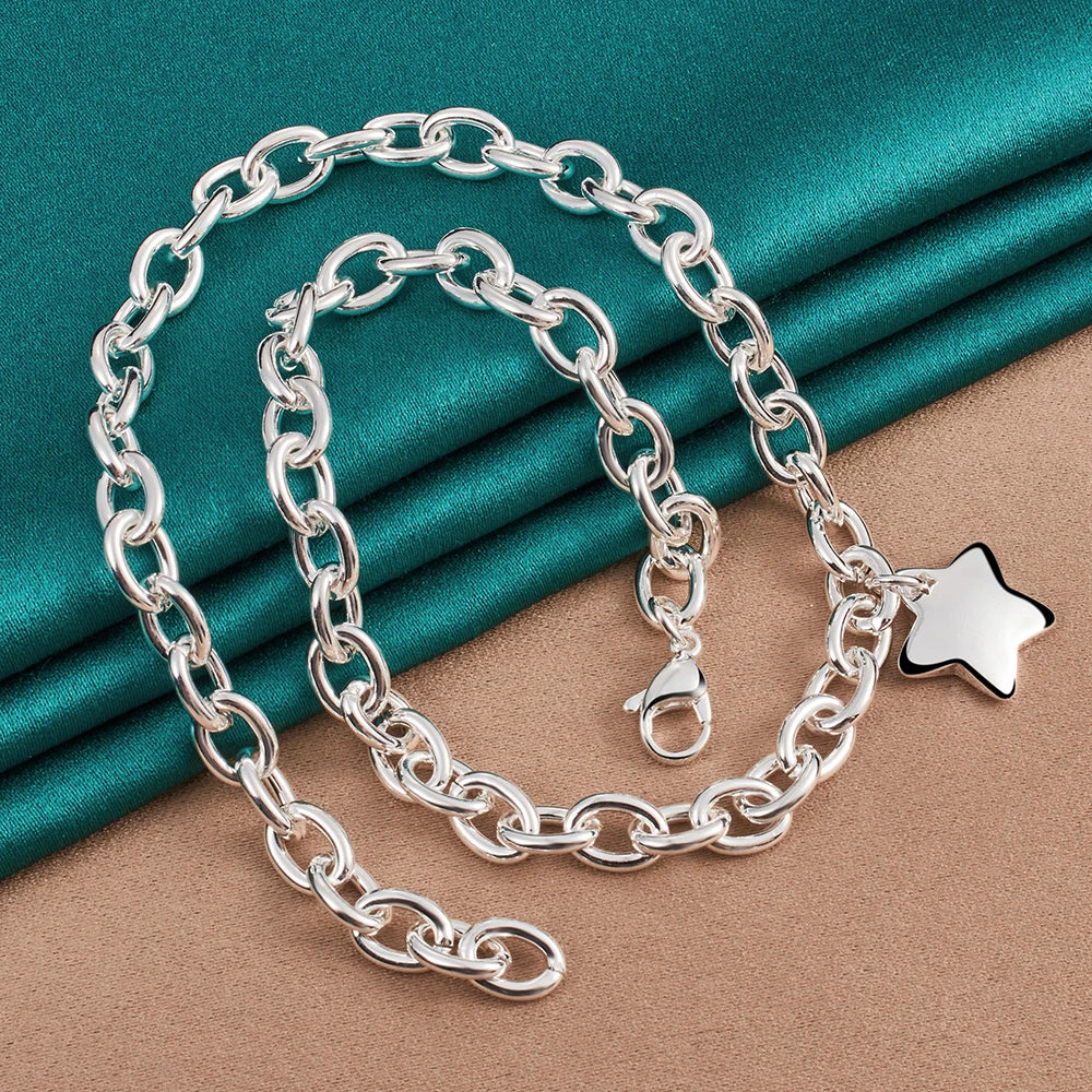 925 Sterling Silver Star Pendant 18 Inch Chain Necklace For Woman